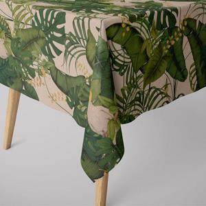 SCHÖNER LEBEN. Tischdecke » Tischdecke Leinenlook Royal Cockatoo Palmenblätter Kakadus natur grün gelb verschiedene Größen«, handmade