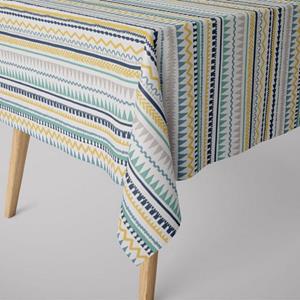 SCHÖNER LEBEN. Tischdecke » Tischdecke Streifen Ethno Inka weiß grau blau gelb verschiedene Größen«, handmade