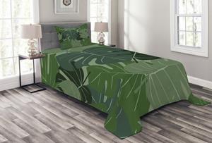 Abakuhaus Tagesdecke »Set mit Kissenbezügen Waschbar«, , Waldgrün Camo Palmblätter