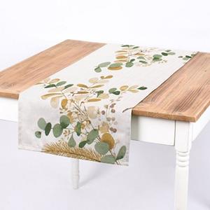 SCHÖNER LEBEN. Tischläufer » Tischläufer Mistel Eukalyptus Tanne senfgelb grün 40x160cm«, handmade
