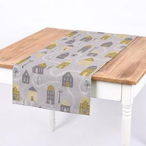 SCHÖNER LEBEN. Tischläufer » Tischläufer Aspen Häuser grau gelb 40x160cm«, handmade