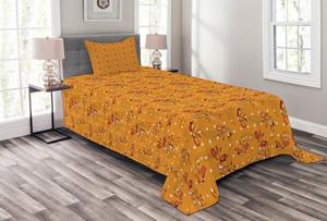 Abakuhaus Tagesdecke »Set mit Kissenbezügen Waschbar«, , Orange Botanical Blooms Knospen Motiv