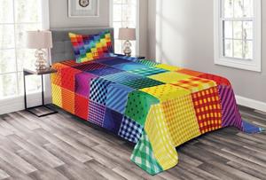 Abakuhaus Tagesdecke »Set mit Kissenbezügen Waschbar«, , Patchwork Regenbogen-Retro Patchwork