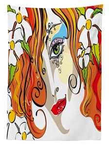 Abakuhaus Tischdecke »Farbfest Waschbar Für den Außen Bereich geeignet Klare Farben«, Abstrakt Frau rotes Haar Blumen