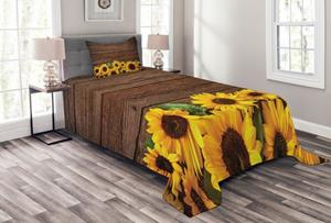 Abakuhaus Tagesdecke »Set mit Kissenbezügen Waschbar«, , rustikales Holz Herbst Sunflower Motiv