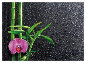 Wallario Schaum-Badematte »Bambus und pinke Orchidee auf schwarzem Glas mit Regentropfen« , Höhe 5 mm, rutschhemmend, geeignet für Fußbodenheizungen