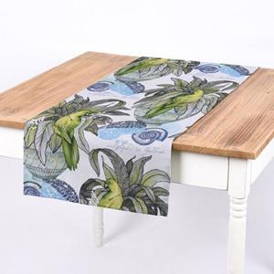 SCHÖNER LEBEN. Tischläufer » Tischläufer Pflanze Papagei Muschel weiß blau grün 40x160cm«, handmade