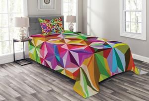 Abakuhaus Tagesdecke »Set mit Kissenbezügen Waschbar«, , Geometrisch Sechziger-Regenbogen-Würfel