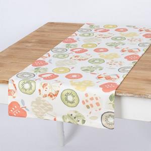 SCHÖNER LEBEN. Tischläufer » Tischläufer Bramley Apfel Kiwi weiß rot grün beige 40x160cm«, handmade