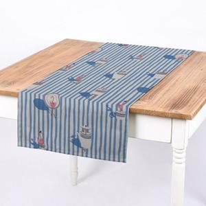 SCHÖNER LEBEN. Tischläufer » Tischläufer Canvas Flamingo Streifen maritim hellblau ecru 40x160cm«, handmade