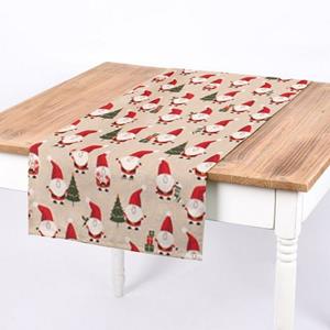 SCHÖNER LEBEN. Tischläufer » Tischläufer Santa Jolly Gift Weihnachtsmänner natur rot weiß grün 40x160cm«, handmade