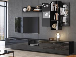 Mobistoxx Tv-meubel set HELA 3 deuren 1 lade zwart/hoogglans met led