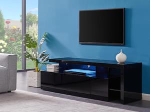 Kauf-unique TV Möbel mit 3 Türen & 2 Ablagen + LEDs - MDF lackiert - Schwarz - BANON