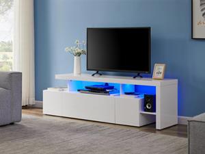 Kauf-unique TV Möbel mit 3 Türen & 2 Ablagen + LEDs - MDF lackiert - Weiß - BANON