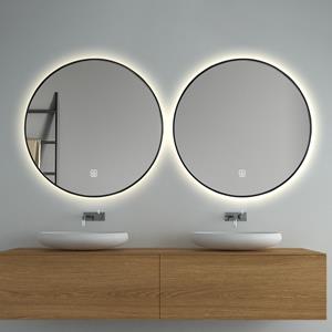 Saniclear Set van 2  Circle Black ronde spiegel met LED verlichting 60cm incl. spiegelverwarming mat zwart