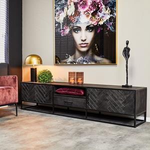Starfurn Zwart tv meubel 210 cm met visgraat patroon | New York