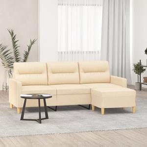 VidaXL 3-Sitzer-Sofa mit Hocker Creme 180 cm Stoff 