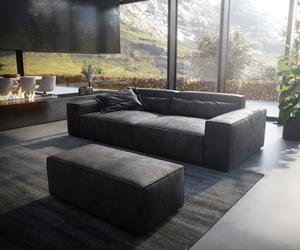 DELIFE Big-Sofa Sirpio XL 270x125 cm Lederimitat Vintage Anthrazit  mit Hocker