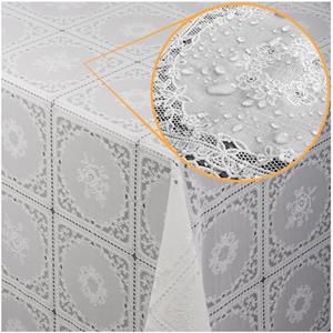 ANRO Tischdecke »Tischdecke Wachstuch Blumen Weiß Robust Wasserabwe«, Geprägt, Relief, Lace Vinyl