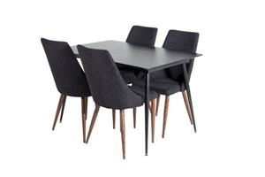 Hioshop SilarBLExt eethoek eetkamertafel uitschuifbare tafel lengte cm 120 / 160 zwart en 4 Velvet eetkamerstal velours zwart,