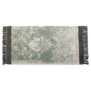 beliani Teppich Grün u. Beige Viskose 80 x 150 cm Rechteckig Kurzflor Läufer mit Fransen Orientalisches Muster Rechteckig Wohnzimmer Schlafzimmer Flur