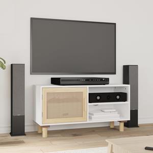 Tv-meubel 80x30x40 cm massief grenenhout en rattan wit