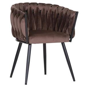 LOMADOX Design Samt Stuhl in braun mit geflochtener Rückenlehne TARRAS-123 hochwertiges Metallgestell, B/H/T: ca. 60/78/55 cm