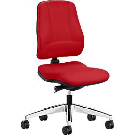 Prosedia bureaustoel LEANOS V KOMFORT, synchroonmechanisme, zonder armleuningen, lordosesteun, knierol, rood/aluminium gepolijst