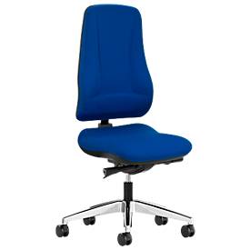 Prosedia bureaustoel LEANOS V KOMFORT, synchroonmechanisme, zonder armleuningen, hoge rugleuning, blauw/aluminium gepolijst