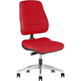Prosedia bureaustoel LEANOS V ERGO, synchroonmechanisme, zonder armleuningen, ergonomisch gevormde wervelsteun, rood/aluminium gepolijst