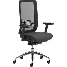 Leyform Bürostuhl WIKI, mit Armlehnen, Netz-Rücken, Gestell Aluminium poliert, schwarz