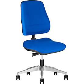 Prosedia bureaustoel LEANOS V ERGO, synchroonmechanisme, zonder armleuningen, ergonomisch gevormde wervelsteun, blauw/aluminium gepolijst