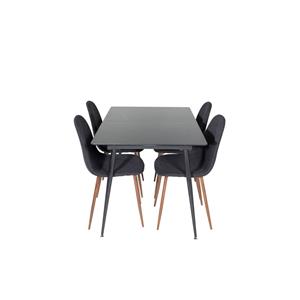 Hioshop SilarBLExt eethoek eetkamertafel uitschuifbare tafel lengte cm 120 / 160 zwart en 4 Polar eetkamerstal zwart.