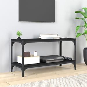 Tv-meubel 80x33x41 cm bewerkt hout en staal zwart