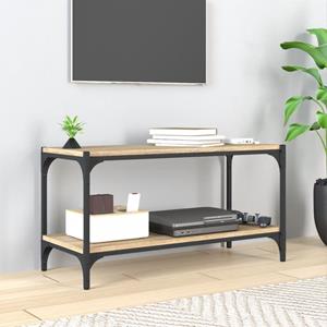 Tv-meubel 80x33x41 cm bewerkt hout en staal sonoma eikenkleurig