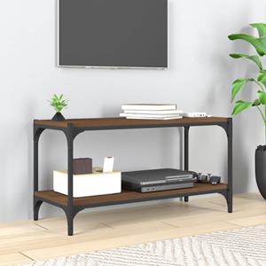 Tv-meubel 80x33x41 cm bewerkt hout en staal bruineikenkleurig
