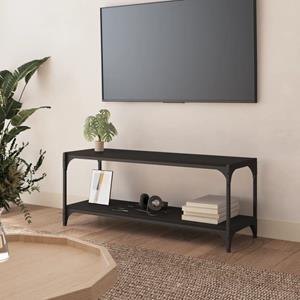 Tv-meubel 100x33x41 cm bewerkt hout en staal zwart