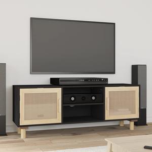 Tv-meubel 105x30x40 cm massief grenenhout en rattan zwart