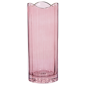 Beliani - Deko Blumenvase Glas rosa 30 cm mit Struktur breiter Öffnung Goldrand Prediki - Rosa