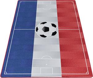 Ayyildiz Teppiche Kinderteppich PLAY 2913, rechteckig, 6 mm Höhe, robuster Kurzflor, Fußball, blau weiss rot,Frankreich, Kinderzimmer
