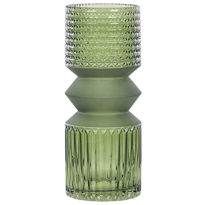 Beliani - Blumenvase Olivgrün Glas 26 cm Hohe Form mit Breiter Öffnung Rillen-Struktur Modern Tischdeko Wohnaccessoires Deko Glasvase Wohnzimmer Flur