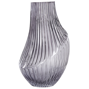 Beliani - Blumenvase Grau Glas 36 cm Bauchig mit Breiter Öffnung Rillen-Struktur Modern Tischdeko Wohnaccessoires Deko Glasvase für Wohnzimmer