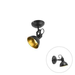 QAZQA Scheinwerfer schwarz mit goldener 1-Licht-Drehung und Neigung - Tommy