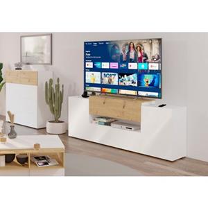 FMD TV-Schrank 182x33x70,2 cm Weiß und Artisan-Eiche 