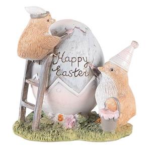 Clayre & Eef Beeld Kuikentje 12 cm Grijs Bruin Kunststof Happy Easter