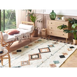 beliani Teppich Beige Baumwolle 140 x 200 cm Rechteckig Geometrisches Muster Boho Stil Handgetuftet für Wohnzimmer Schlafzimmer Flur - Bunt