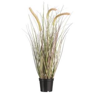 Leen Bakker Kunstplant gras met pluim in pot - groen/naturel - 60 cm