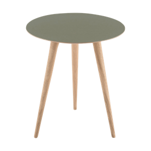Gazzda Arp side table houten bijzettafel whitewash - met linoleum tafelblad olive - Ø 45 cm
