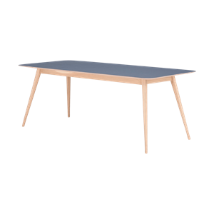 Gazzda Stafa table houten eettafel whitewash - met linoleum tafelblad smokey blue - 140 x 90 cm
