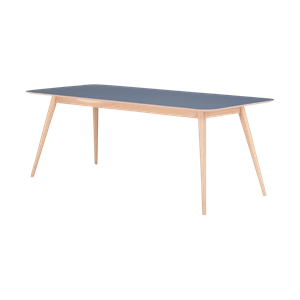 Gazzda Stafa table houten eettafel whitewash - met linoleum tafelblad smokey blue - 160 x 90 cm